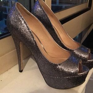 ALDO Silver Sequin Platform Heels